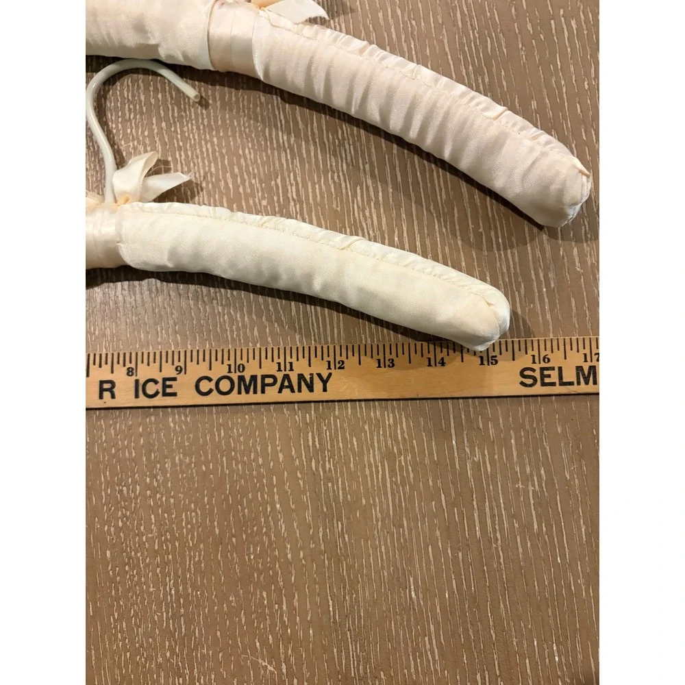 Vintage Padded Satin Hangers Set of 2 Cream Ivory Ribbon Bow Detail 15.5 Inch